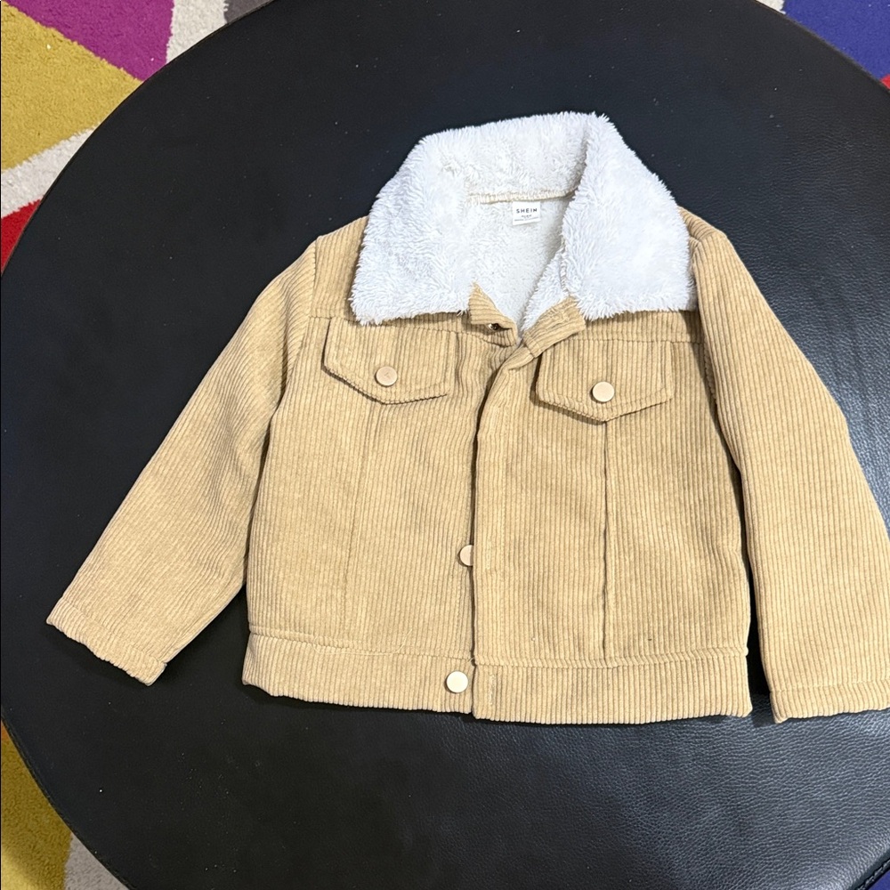 SHEIN Kids Tan Corduroy Jacket with White Collar